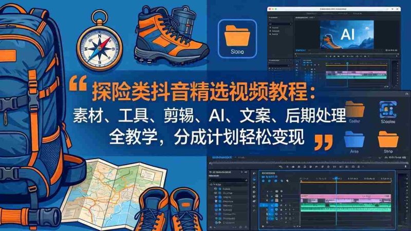 （17994期）探险类抖音精选视频教程：素材、工具、剪辑、AI、文案、后期处理全教学，分成计划轻松变现-中薪网