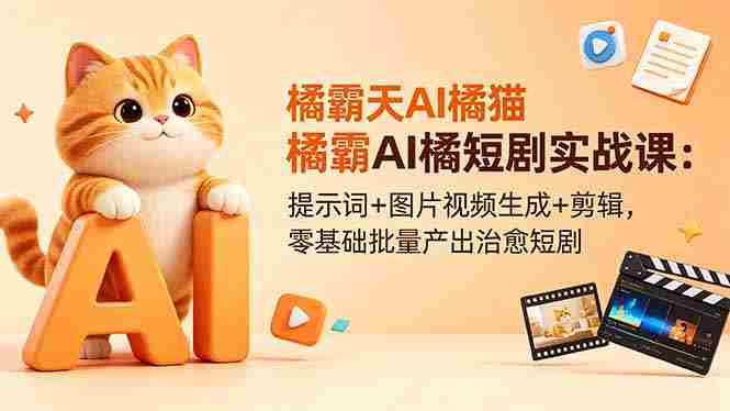 （18542期）橘霸天AI橘猫短剧实战课：提示词+图片视频生成+剪辑，零基础批量产出治愈短剧-中薪网