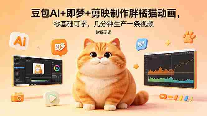 (18431期)豆包AI+即梦+剪映制作胖橘猫动画,零基础可学,几分钟生产一条视频,附提示词-中薪网