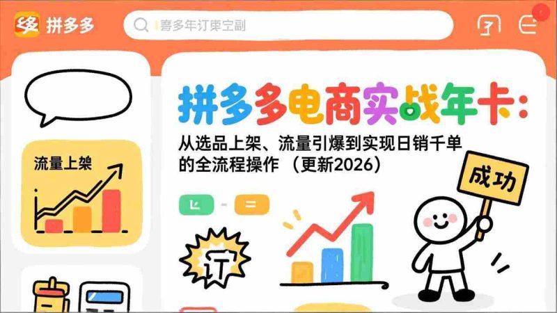 (17823期)拼多多电商实战年卡:从选品上架、流量引爆到实现日销千单的全流程操作(更新2026年3月)-中薪网
