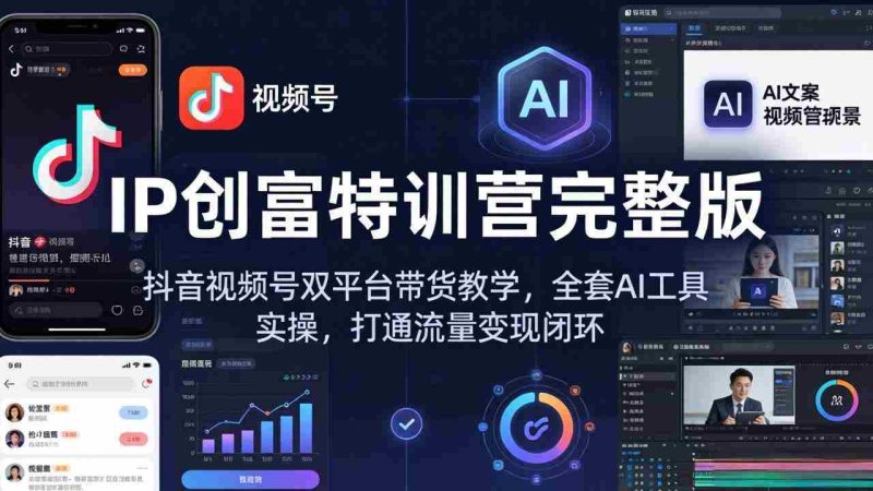(18114期) IP创富特训营完整版:抖音视频号双平台带货教学,全套AI工具实操,打通流量变现闭环-中薪网