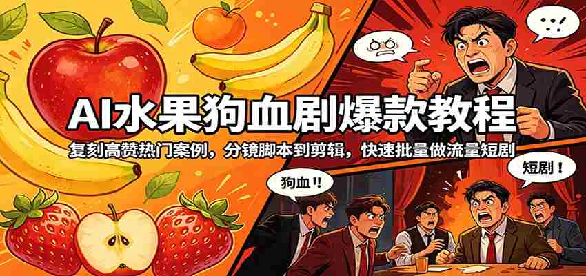 AI水果狗血剧爆款教程：复刻高赞热门案例，分镜脚本到剪辑，快速批量做流量短剧-中薪网