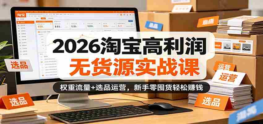 2026淘宝高利润无货源实战课：权重流量+选品运营，新手零囤货轻松赚钱-中薪网