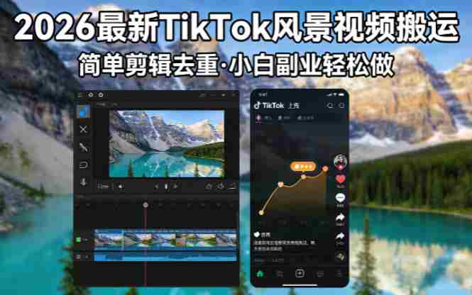 （18001期）2026最新TikTok风景视频搬运简单剪辑去重小白副业月入 8000-中薪网