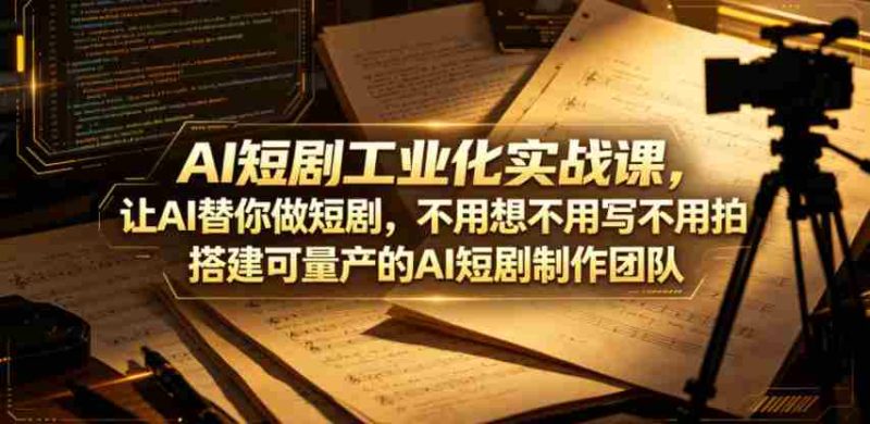 AI短剧工业化实战课，让AI替你做短剧，不用想不用写不用拍，搭建可量产的AI短剧制作团队-中薪网