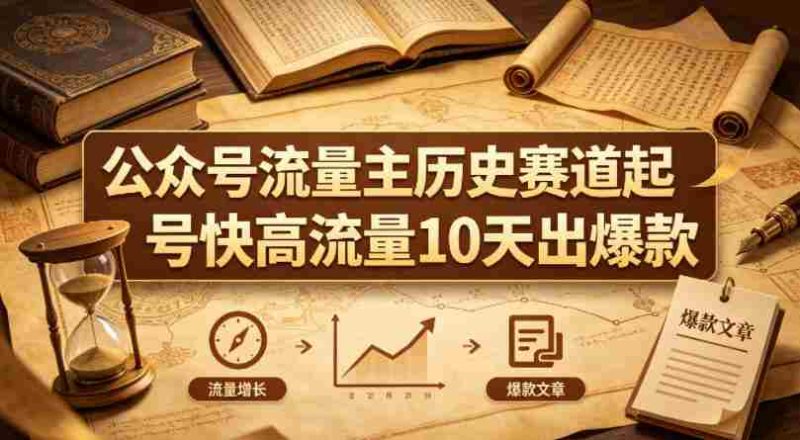公众号流量主之历史赛道,起号快+高流量,10天就能出爆款!-中薪网