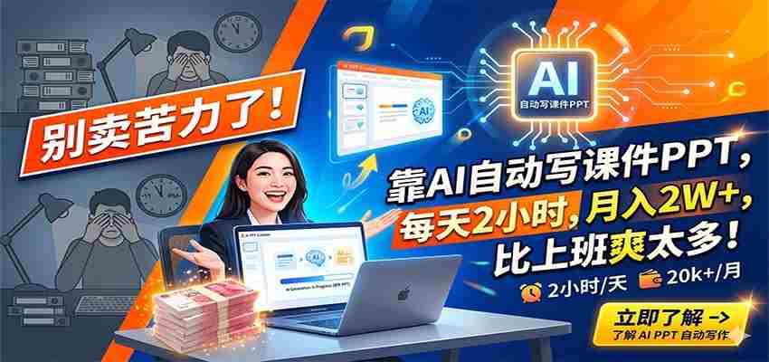 别卖苦力了!靠AI自动写课件PPT,每天2小时,月入2W+,比上班爽太多!-中薪网