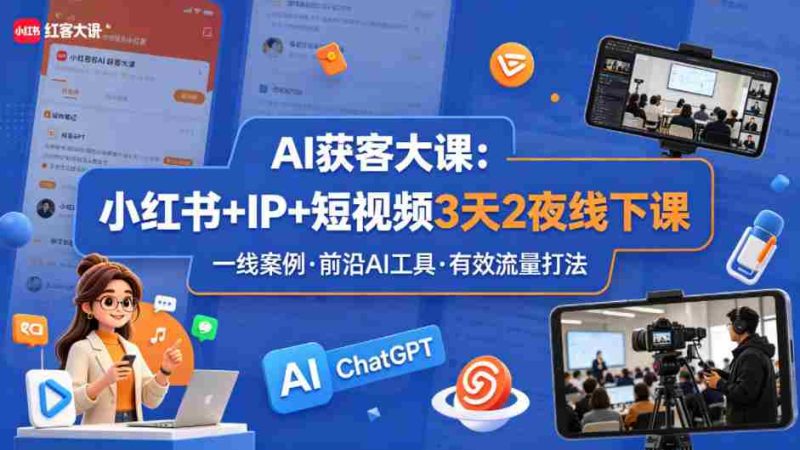 AI获客大课小红书+IP+短视频3天2夜线下课,用最真实的一线案例,最前沿的AI工具,最有效的流量打法-中薪网