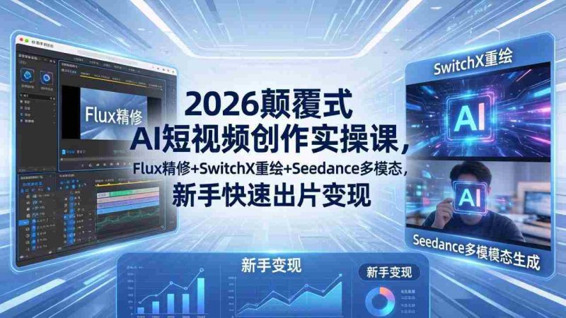 (18449期)2026颠覆式 AI短视频创作课-5月更新,Flux精修+SwitchX重绘+Seedance多模态,新手快速出片变现-中薪网