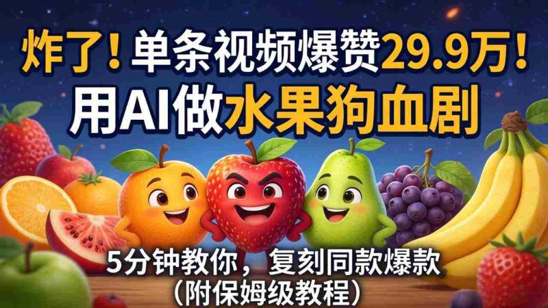(18206期)炸了!单条视频爆赞 29.9 万!用 AI 做水果狗血剧,5 分钟教你,复刻同款爆款(附保姆级教程)-中薪网