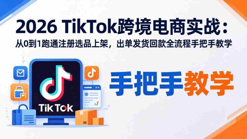 (17850期)2026TikTok跨境电商实战:从0到1跑通注册选品上架,出单发货回款全流程手把手教学-中薪网