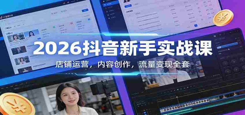 2026抖音新手实战课：店铺运营，内容创作，流量变现全套-中薪网