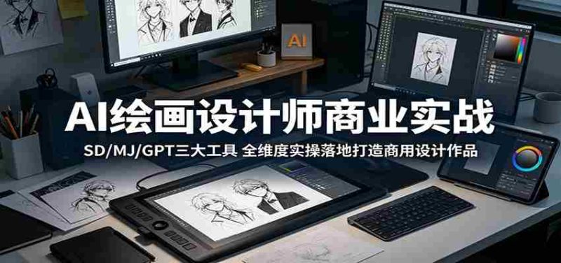 AI绘画设计师商业实战:SD/MJ/GPT三大工具,全维度实操落地打造商用设计作品-中薪网