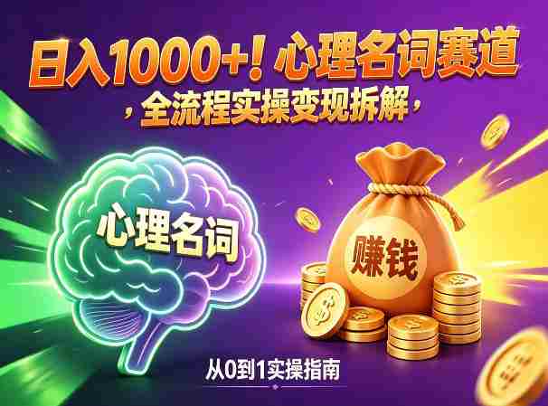 心理名词赛道,新手小白也能做,全流程项目拆解,单日变现1k+-中薪网