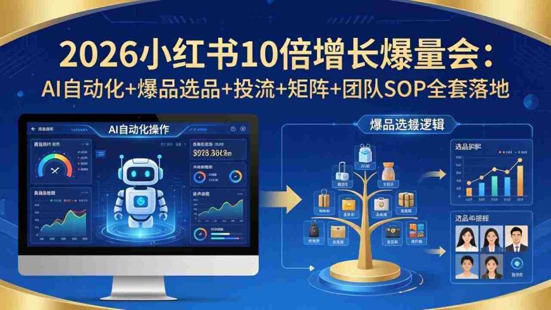 (17964期)2026小红书10倍增长爆量会:AI自动化+爆品选品+投流+矩阵+团队SOP全套落地-中薪网