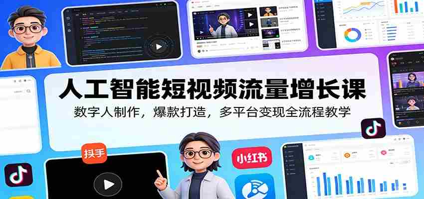人工智能短视频流量增长课：数字人制作，爆款打造，多平台变现全流程教学-中薪网