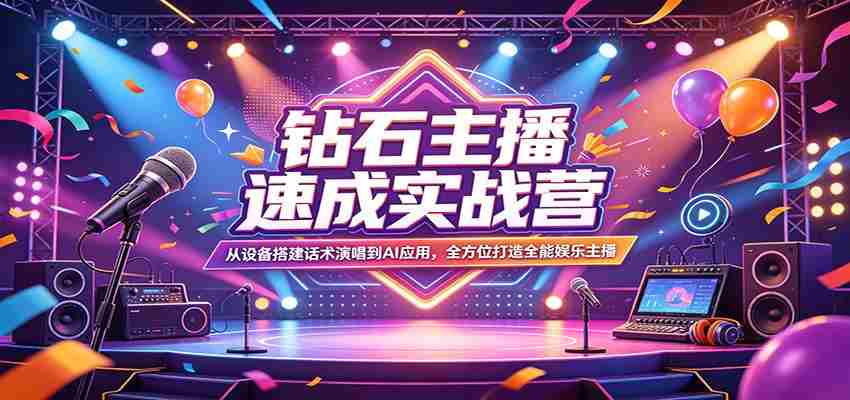 钻石主播速成实战营：从设备搭建话术演唱到AI应用，全方位打造全能娱乐主播-中薪网