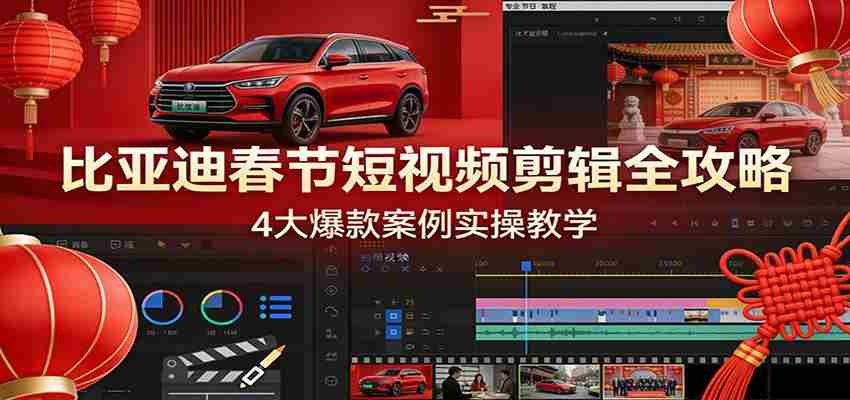 比亚迪春节短视频剪辑全攻略，4大爆款案例实操教学-中薪网