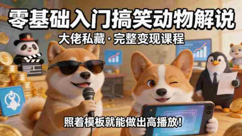 零基础入门搞笑动物解说,大佬私藏完整变现课程,照着模板就能做出高播放-中薪网