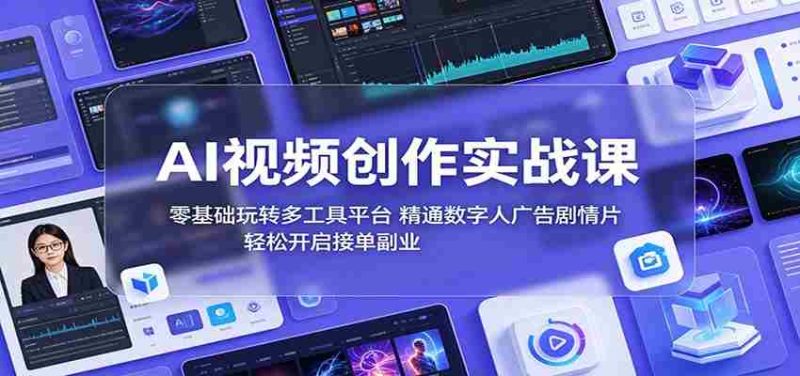 AI视频创作实战课:零基础玩转多工具平台,精通数字人广告、剧情片,轻松开启接单副业-中薪网