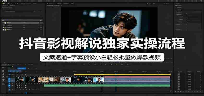 抖音影视解说独家实操流程，文案速通+字幕预设小白轻松批量做爆款视频-中薪网