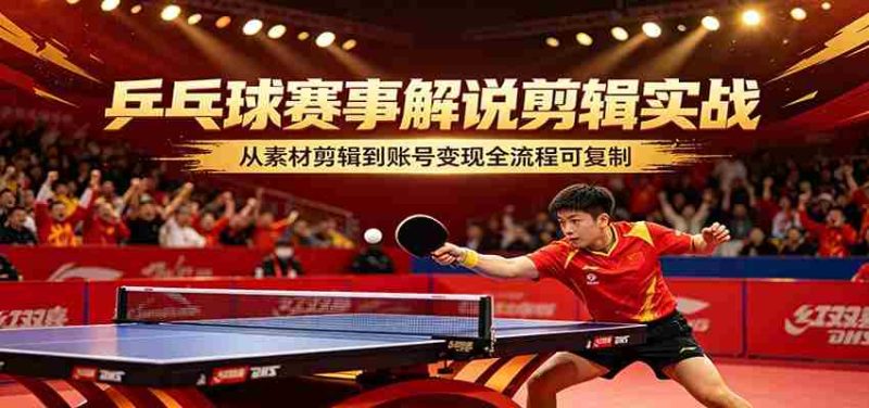 乒乓球赛事解说剪辑实战,从素材剪辑到账号变现全流程可复制-中薪网