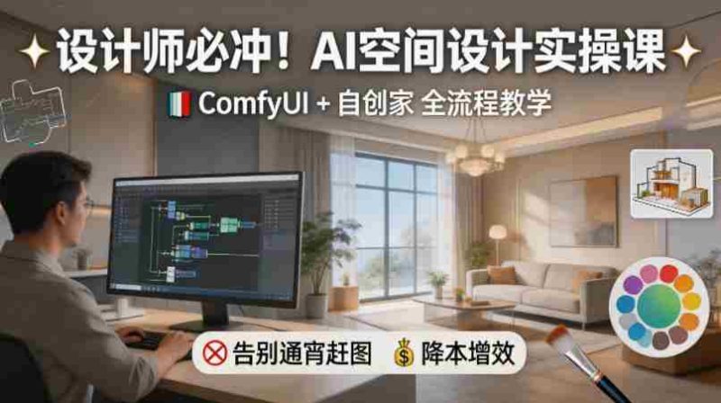 设计师必冲!AI空间设计实操课,ComfyUI+自创家全教学,告别通宵赶图,降本增效-中薪网