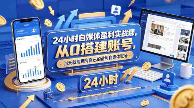 24小时自媒体盈利实战课，从0搭建账号，当天就能拥有自己的盈利自媒体账号-中薪网