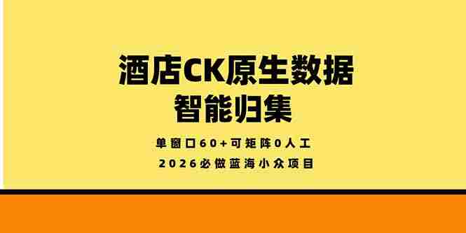 （18154期）2026必做蓝海小众项目，酒店CK原生数据智能归集，单窗口60+可矩阵0人工-中薪网