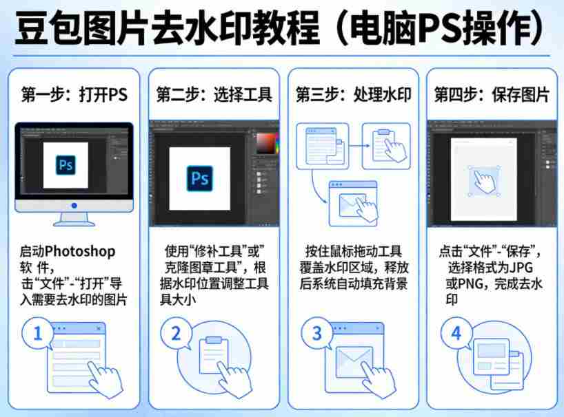 豆包图片去水印教程，电脑PS操作教程-中薪网