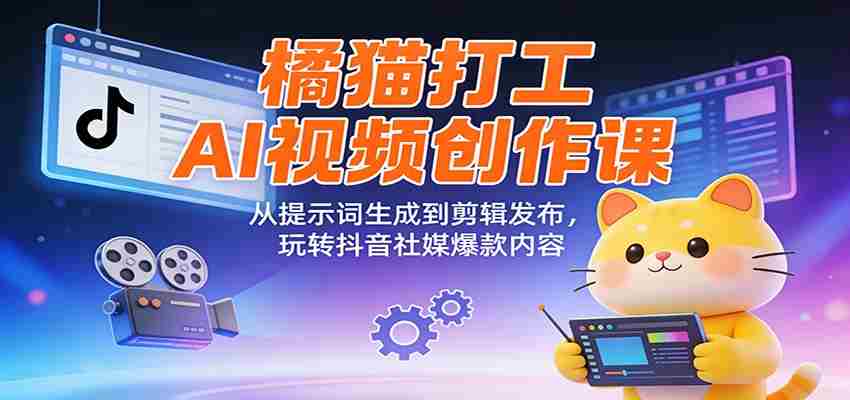 橘猫打工AI视频创作课：从提示词生成到剪辑发布，玩转抖音社媒爆款内容-中薪网