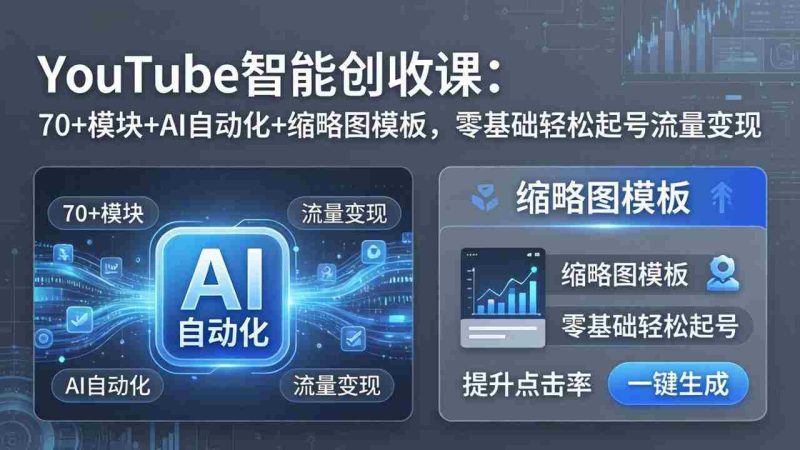 (17926期)YouTube智能创收课:70+模块+AI自动化+缩略图模板,零基础轻松起号流量变现-中薪网