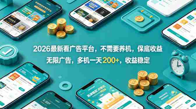 2026最新看广告平台,不需要养机,保底收益,无限广告,多机一天200+,收益稳定【揭秘】-中薪网