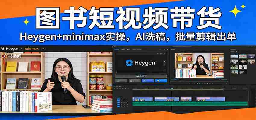 图书短视频带货：Heygen+minimax实操，AI洗稿 ，批量剪辑出单-中薪网
