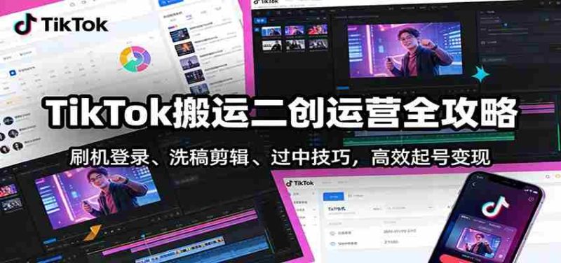 TikTok搬运二创运营全攻略:刷机登录、洗稿剪辑 、过中技巧,高效起号变现-中薪网
