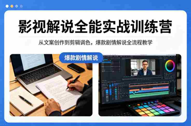 影视解说全能实战训练营:从文案创作到剪辑调色,爆款剧情解说全流程教学