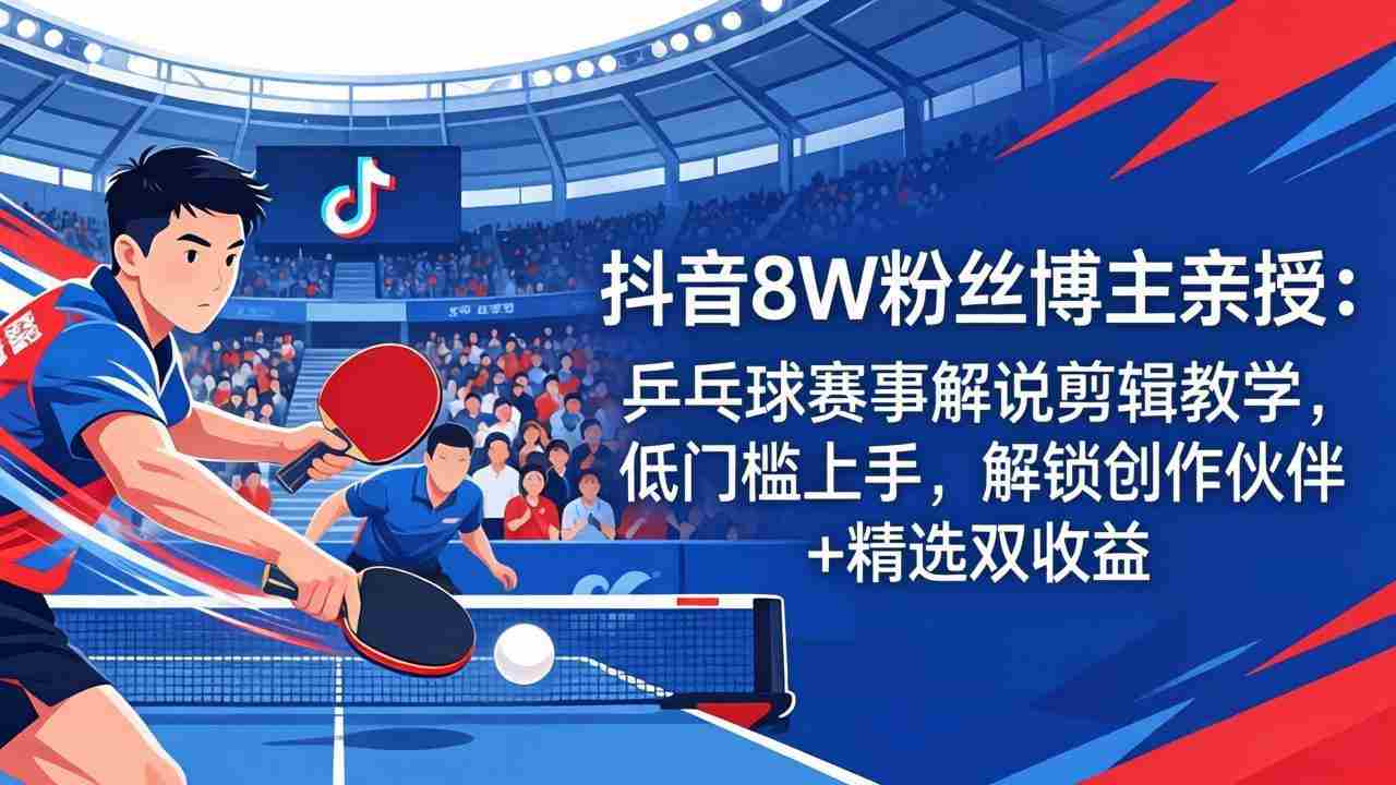 （18069期）抖音8W粉丝博主亲授：乒乓球赛事解说剪辑教学，低门槛上手，解锁创作伙伴+精选双收益-中薪网