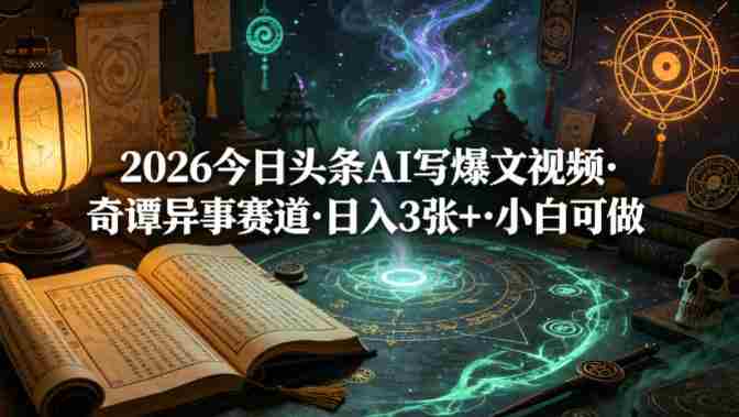 2026今日头条AI写爆文视频，奇谭异事赛道，日入3张+，小白可做-中薪网