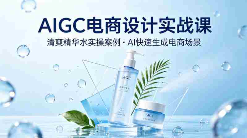 AIGC电商设计实战课,以清爽精华水为实操案例,教你用AI快速生成电商场景