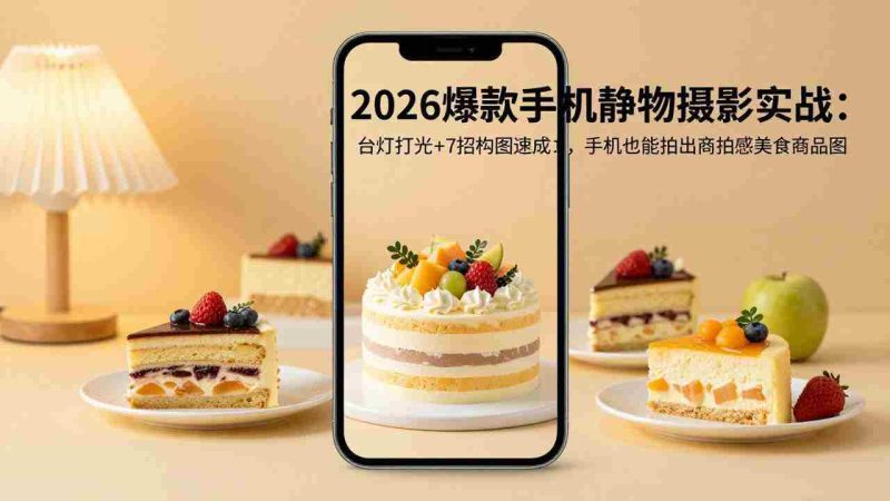 (17960期)2026爆款手机静物摄影实战:台灯打光+7招构图速成,手机也能拍出商拍感美食商品图-中薪网