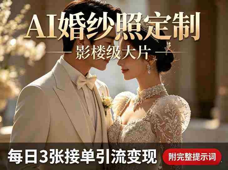 AI婚纱照定制影楼级大片,每日3张接单引流变现,轻松实现副业增收(附完整提示词)