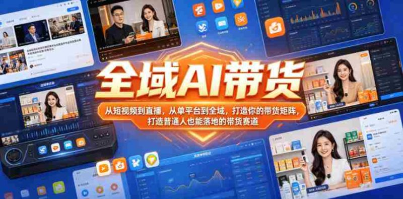 全域AI带货,从短视频到直播,从单平台到全域,打造你的带货矩阵,打造普通人也能落地的带货赛道-中薪网