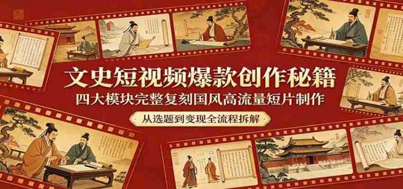 文史短视频爆款创作秘籍：四大模块完整复刻国风高流量短片制作-中薪网