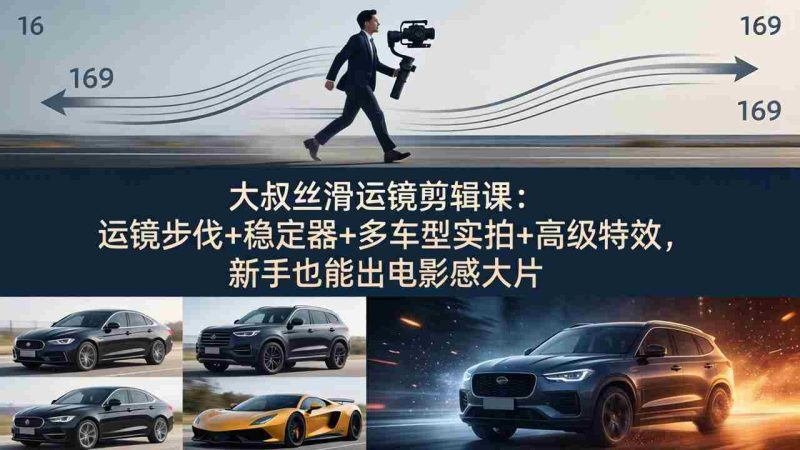 (18004期)大叔丝滑运镜剪辑课:运镜步伐+稳定器+多车型实拍+高级特效,新手也能出电影感大片-中薪网