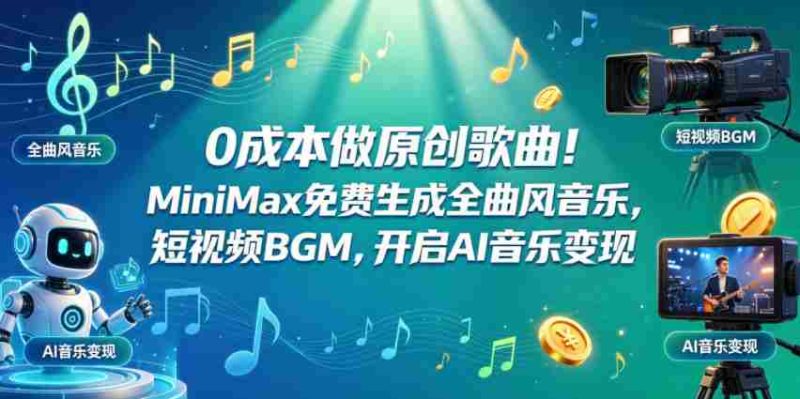 0成本做原创歌曲!MiniMax免费生成全曲风音乐,短视频BGM,开启AI音乐变现-中薪网