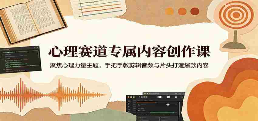 心理赛道专属内容创作课：聚焦心理力量主题，手把手教剪辑音频与片头打造爆款内容-中薪网