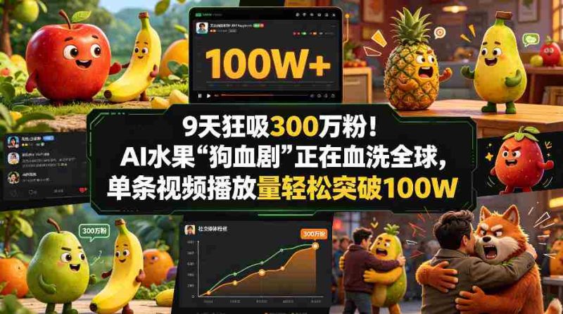 9天狂吸300w粉!AI水果“狗血剧”正在血洗全球,单条视频播放量轻松突破100W-中薪网