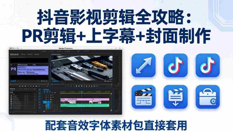 (17868期)抖音影视剪辑全攻略:PR剪辑+上字幕+封面制作,配套音效字体素材包直接套用-中薪网