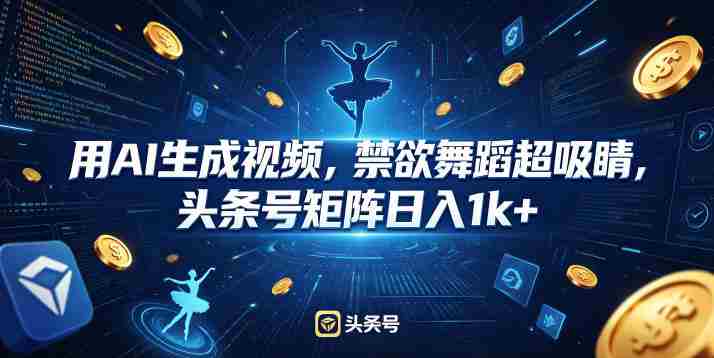 用AI生成视频，禁欲舞蹈超吸睛，头条号矩阵日入1k+-中薪网