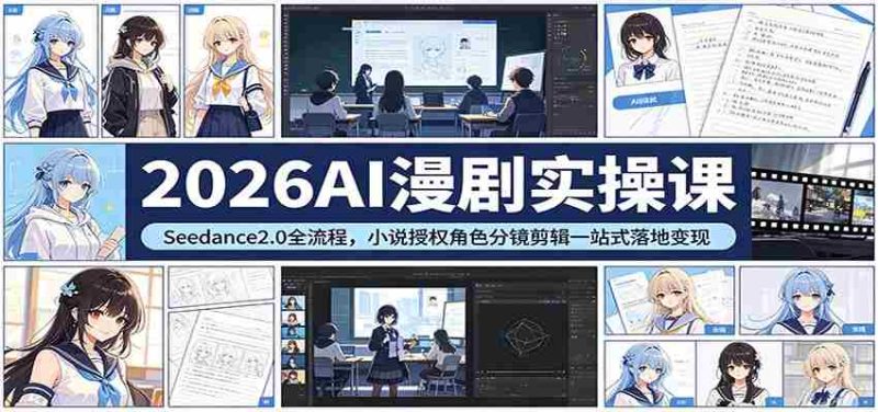 2026AI漫剧实操课:Seedance2.0全流程,小说授权角色分镜剪辑一站式落地变现-中薪网